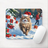 Persische Katze sitzt im Schnee mit Weihnachtshut Mousepad (Mit Mouse)