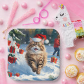 Persische Katze sitzt im Schnee mit Weihnachtshut Pappteller (Party)