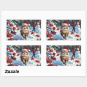 Persische Katze sitzt im Schnee mit Weihnachtshut Rechteckiger Aufkleber (Blatt)