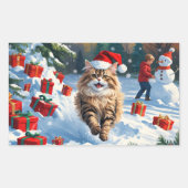 Persische Katze sitzt im Schnee mit Weihnachtshut Rechteckiger Aufkleber (Vorderseite)
