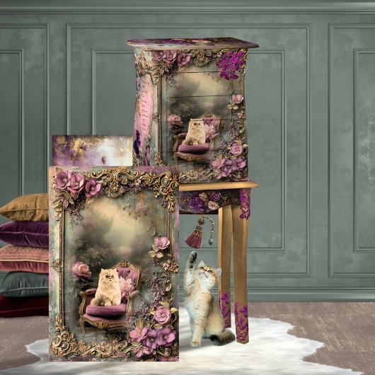 Persische Katze, Vintages Shabby Chic und Blumenmu Seidenpapier