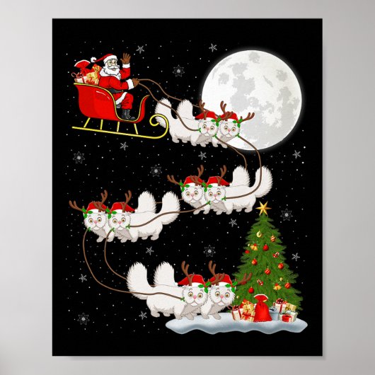 Persische Katze Weihnachtsmann Schlitten Fliegend Poster (Vorne)