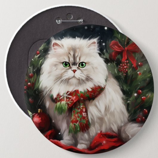 Persische Katze zu Schnee Weihnachten Button (Vorne & Hinten)