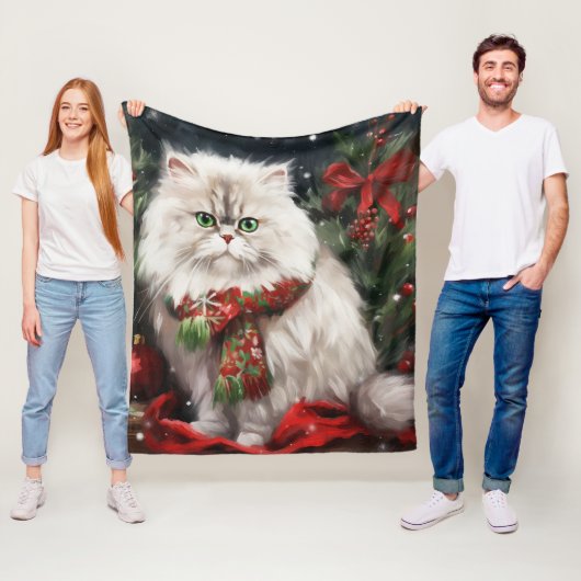Persische Katze zu Schnee Weihnachten Fleecedecke (Beispiel)
