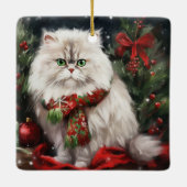Persische Katze zu Schnee Weihnachten Keramikornament (Rückseite)