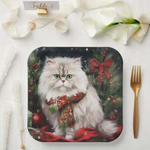 Persische Katze zu Schnee Weihnachten Pappteller