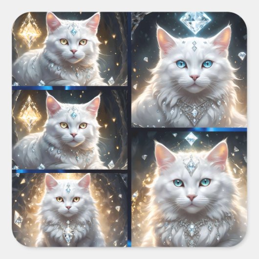 Persische Katzen, die Diamanten-FotoCollage tragen Quadratischer Aufkleber (Vorderseite)
