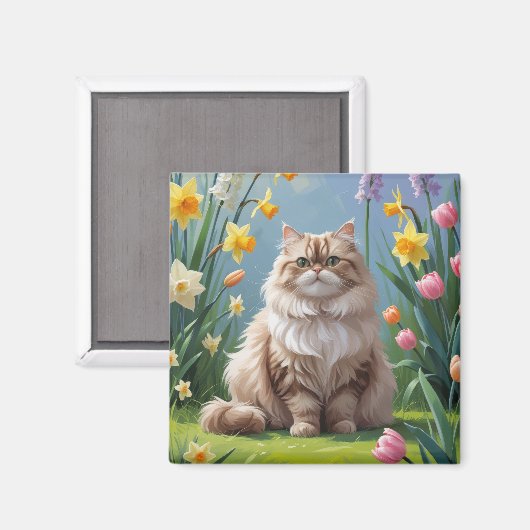 Persische Katzen Frühlingsblumen Malerei Magnet (Vorderseite/Rückseite)