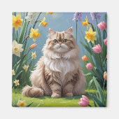 Persische Katzen Frühlingsblumen Malerei Magnet (Vorne)