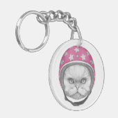 Persische Katzen-Motorrad-Reiter Schlüsselanhänger (Vorderseite links)