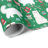 Persische Katzen-Weihnachtsmuster grün Geschenkpapier (Rolleneckpunkt)