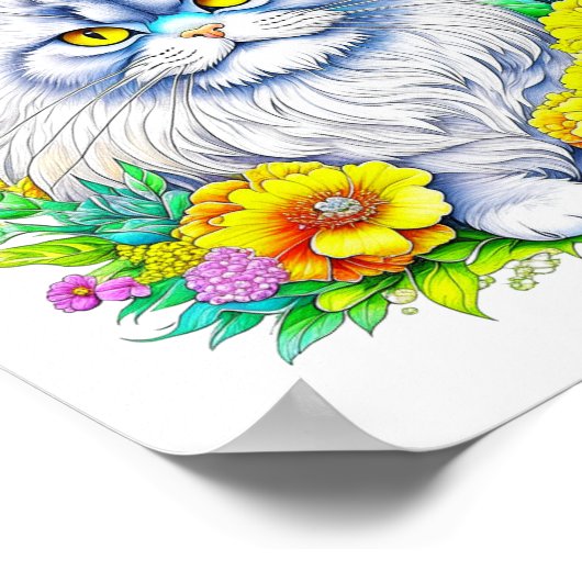 Persische Katzengelbe und rosa Blume Personalisier Poster (Ecke)