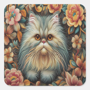 Persische Kitten Blume, floral Delight Perserkatze Quadratischer Aufkleber
