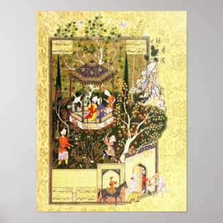 Persische Miniatur: Dieb im Obstgarten Poster