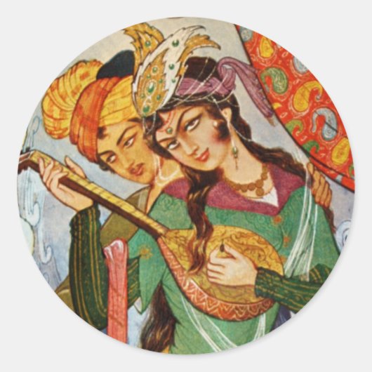 Persische Miniatur-Nymph mit detailgetreuem Set Runder Aufkleber (Vorderseite)