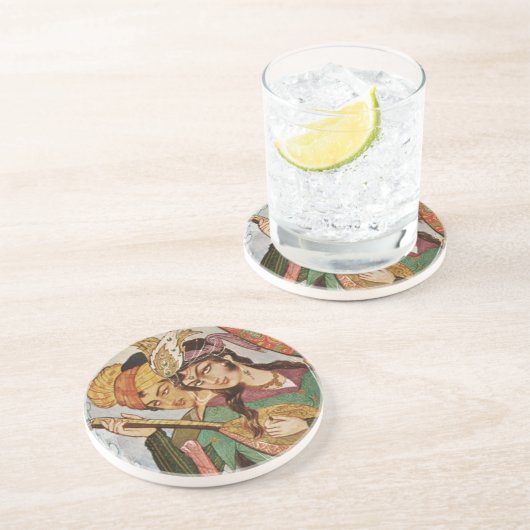 Persische Miniaturnymphe mit setar im Detail Untersetzer (Seite)