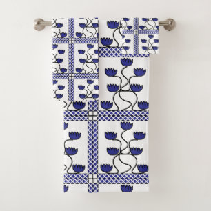 Persischer asiatischer blauer Blumen geometrisches Badhandtuch Set