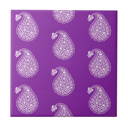 Persischer Fliesenpaisley - weiß auf lila Fliese (Vorderseite)