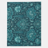 Persischer Garten | Luxuriöse Teal Florale Damast Fleecedecke (Vorderseite)