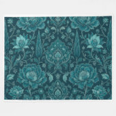 Persischer Garten | Luxuriöse Teal Florale Damast Fleecedecke (Vorderseite (Horizontal))