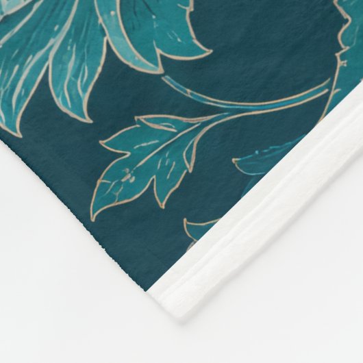 Persischer Garten | Luxuriöse Teal Florale Damast Fleecedecke (Ecke)