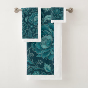 Persischer Garten Luxuriöser Teal Blumen-Damasku Badhandtuch Set