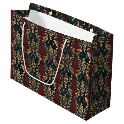 Persischer Gold Damask Noir Muster (1) Große Geschenktüte (Vorderseite Schrägansicht)