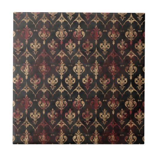 Persischer Gold Damask Noir Muster (5) Fliese (Vorderseite)