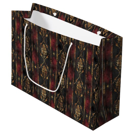 Persischer Gold Damast Noir Muster (2) Große Geschenktüte (Vorderseite Schrägansicht)