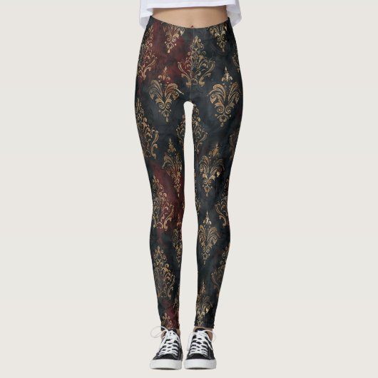 Persischer Gold Damast Noir Muster (2) Leggings (Vorderseite)