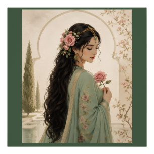 Persischer Rosen-Damenposter Elegantes Smaragdpo Poster