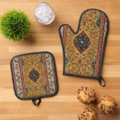 Persischer Teppichboden Elegantes Design Ofenhandschuh & Topflappen-Set (Oben Unten)