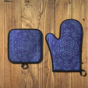 Persischer Teppichboden in blau Ofenhandschuh & Topflappen-Set