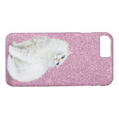 Persischer Weißkatze auf rosa Glitzer Case-Mate iPhone Hülle (Rückseite (Horizontal))