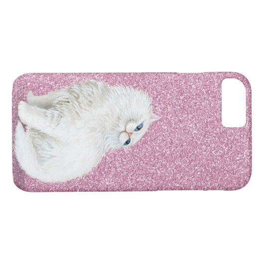 Persischer Weißkatze auf rosa Glitzer Case-Mate iPhone Hülle (Rückseite (Horizontal))