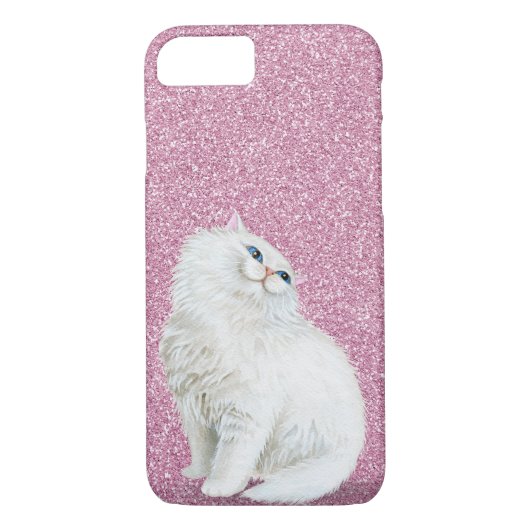 Persischer Weißkatze auf rosa Glitzer Case-Mate iPhone Hülle (Rückseite)