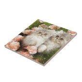 Persisches Kätzchen-Spiel in den rosa Blumen Fliese (Seite)