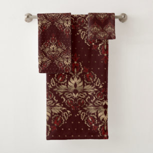 Persisches orientalisches Muster tiefrot und Gold Badhandtuch Set