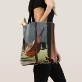 Person auf brauner Schaukel Tasche (Von Nahem)