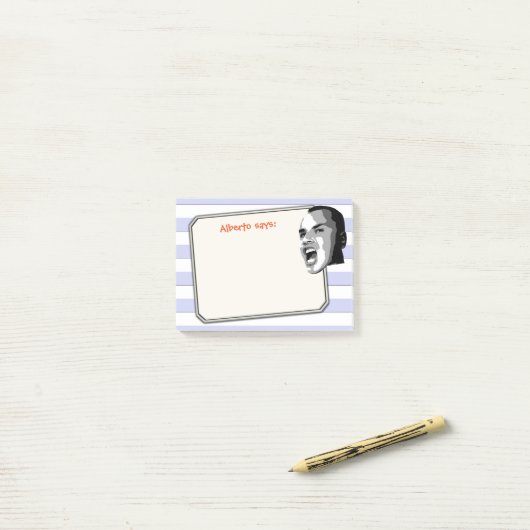 Person, die auf blauen Pastellstreifen irgendeine Post-it Klebezettel (Auf Schreibtisch)