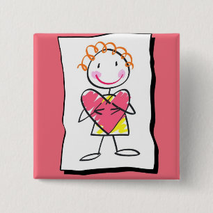 Person, die Herz-Valentinstag-Knopf hält Button
