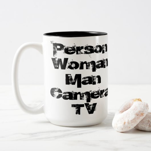 Person, Frau, Mann, Kamera, Fernsehen Zweifarbige Tasse (Mit Donut)