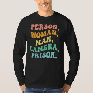 Person  Frau  Mann  Kamera  Gefängnis Groovy Retro T-Shirt