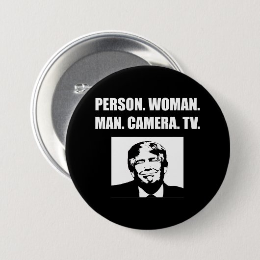 Person. Frau. Mann. Kamera. TV. Anti-Trump Button (Vorne & Hinten)