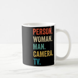 Person Frau Mann Kamera Tv Kognitionstest Trump Kaffeetasse