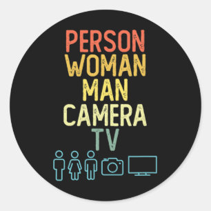 Person Frau Mann Kamera Tv Symbole Vintage Anti Tr Runder Aufkleber