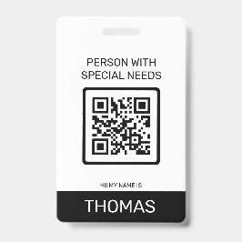 Person mit besonderen Bedürfnissen QR-Code und and Ausweis