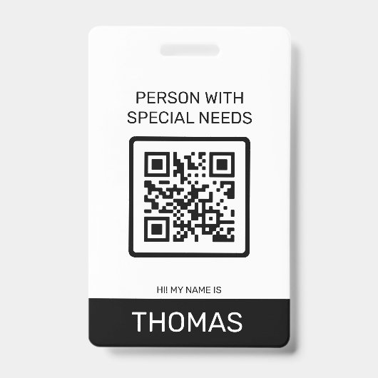 Person mit besonderen Bedürfnissen QR-Code und and Ausweis (Vorderseite)