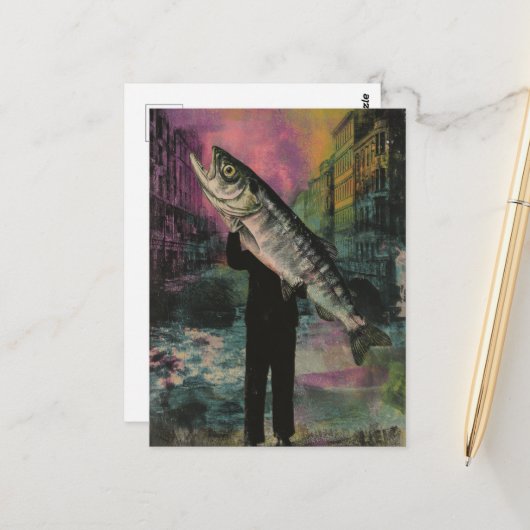 Person mit einem Riesenfisch Postkarte (Vorderseite/Rückseite Beispiel)