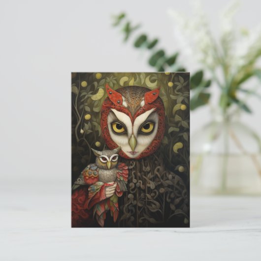 Person mit einer Eule Postkarte (Stehend Vorderseite)